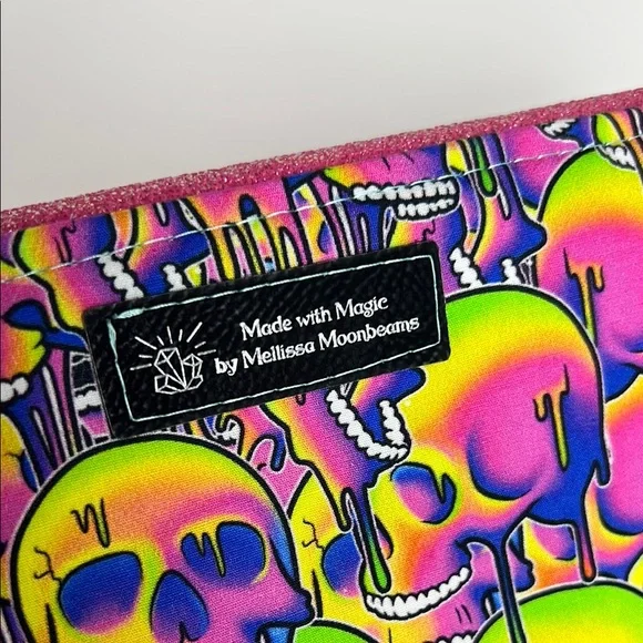 Skull Neon Pink Glitter Drippy Psychedelic Crossbody Bag with Strap - Picture 5 of 12